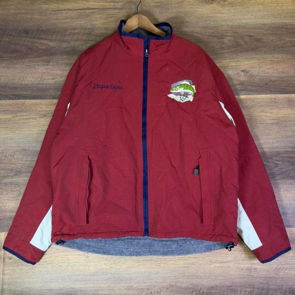 Custom‎ Embroidered Fishing Jacket Red Fleece Lined Men's Large